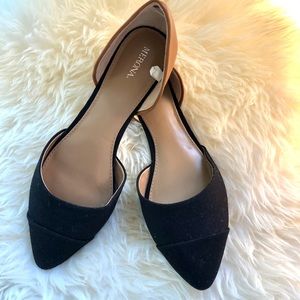 Merona d’orsay black and cognac flats sz 11